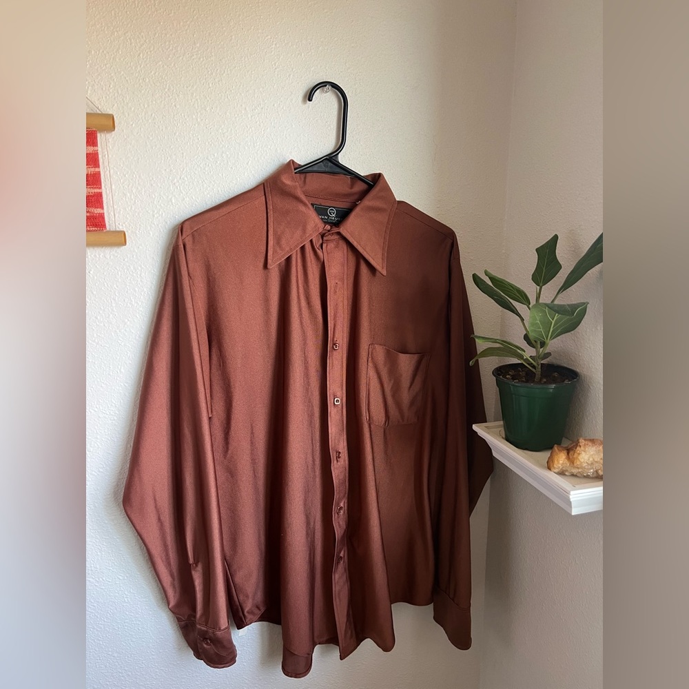 Van Heusen qiana vintage men’s long sleeve button up shirt 100% nylon 1970 disco